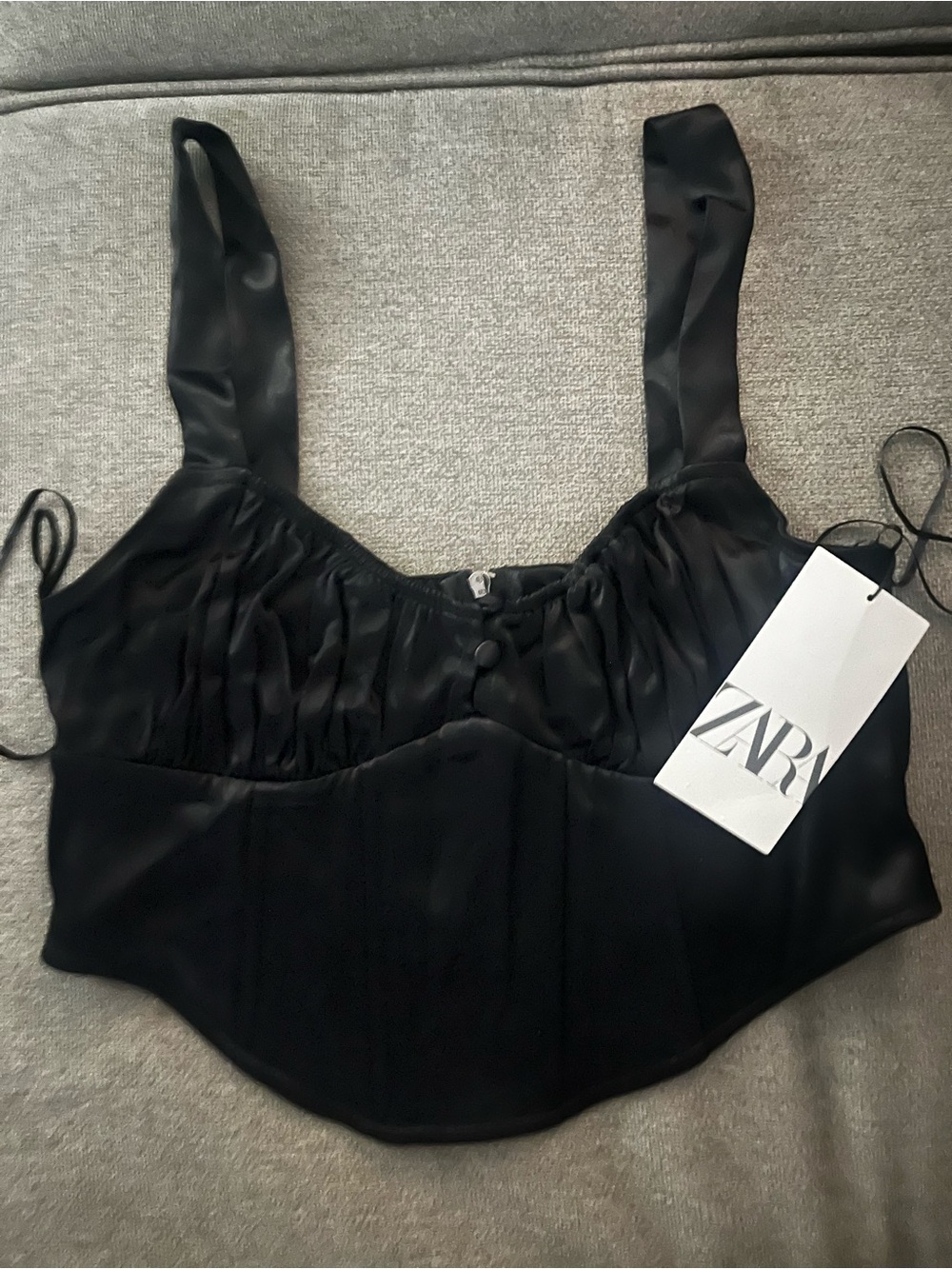 Zara Black Satin Bustier Crop Top with Wide Straps